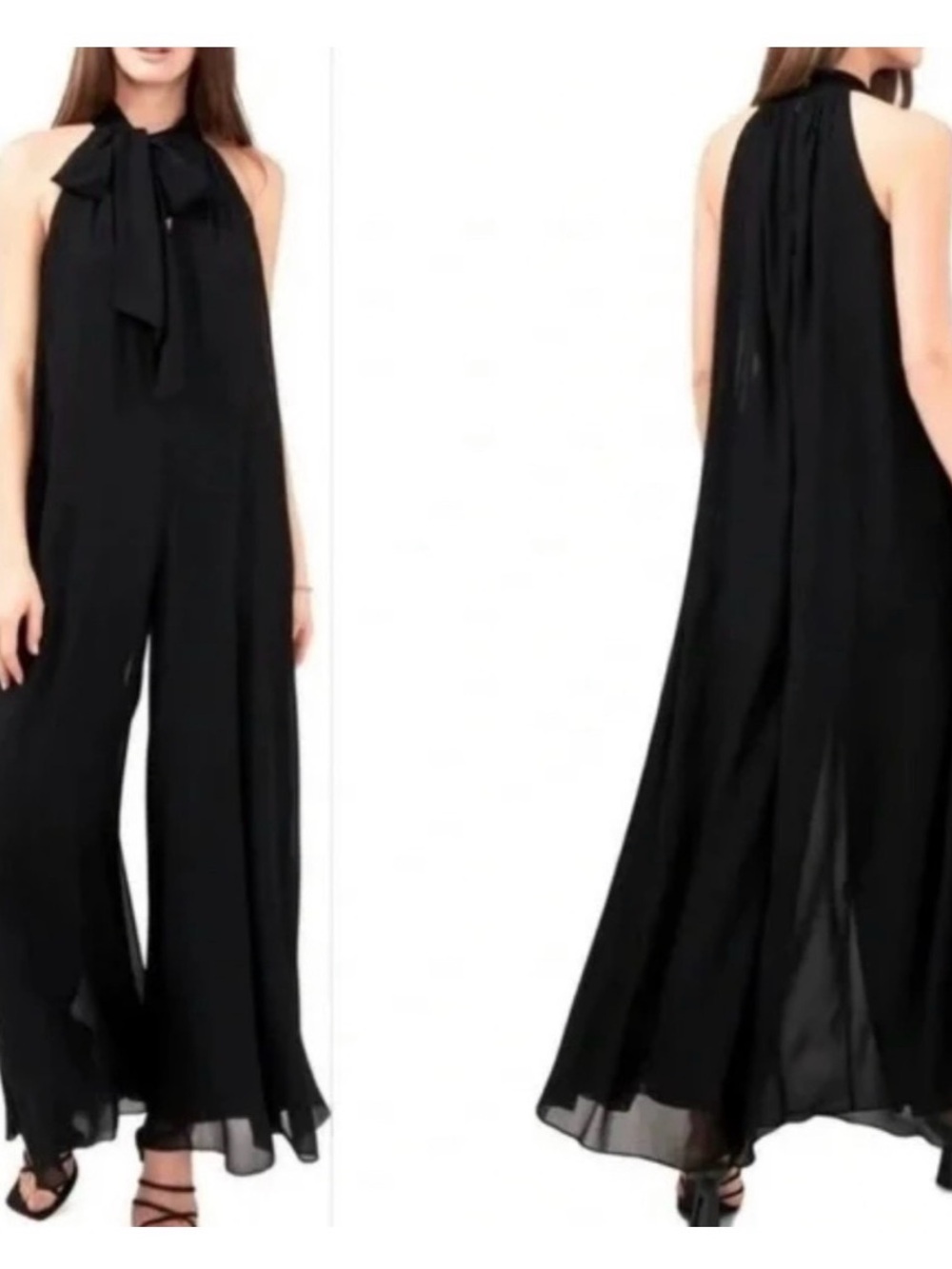 1.STATE Black Halter Tie-Neck Wide-Leg Jumpsuit